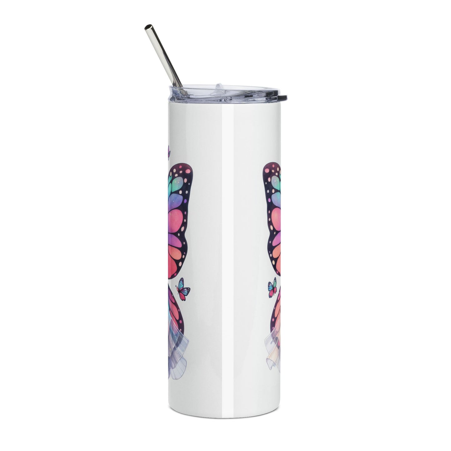20oz Cute Kitty Fairy Stainless Steel Tumbler — Floral Bow Cat Travel Cup