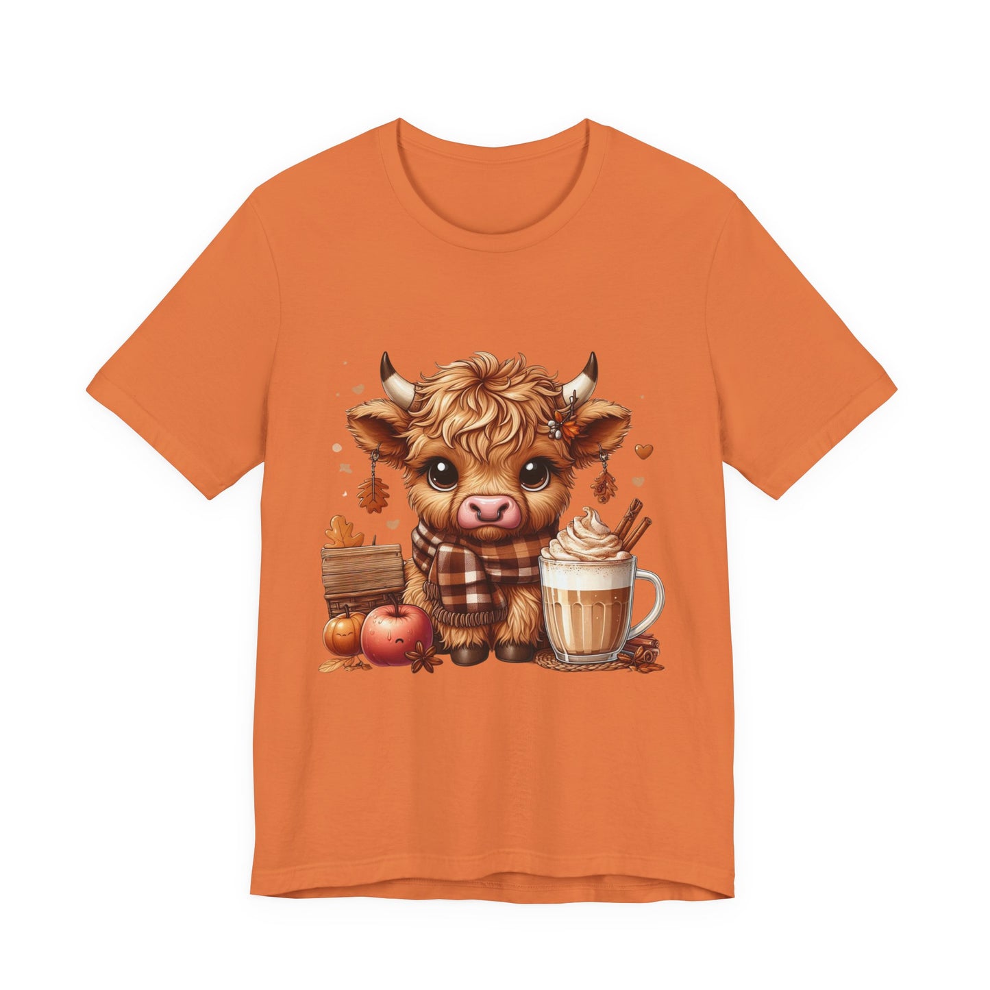 Cute Fall Highland Cow Tee Coffee Latte Pumpkins Apples T-Shirt Halloween Boho Vibes Fall Vibes Great Gift For Friend