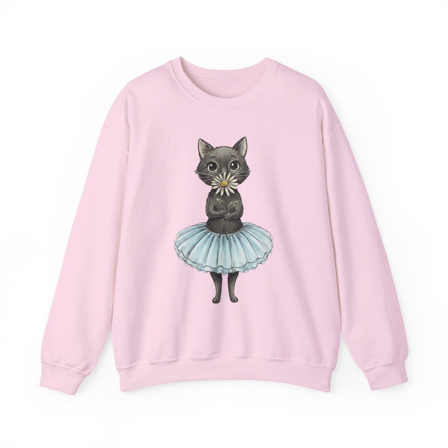 Ballerina Cat Holding A Daisy Unisex Heavy Blend™ Crewneck Sweatshirt