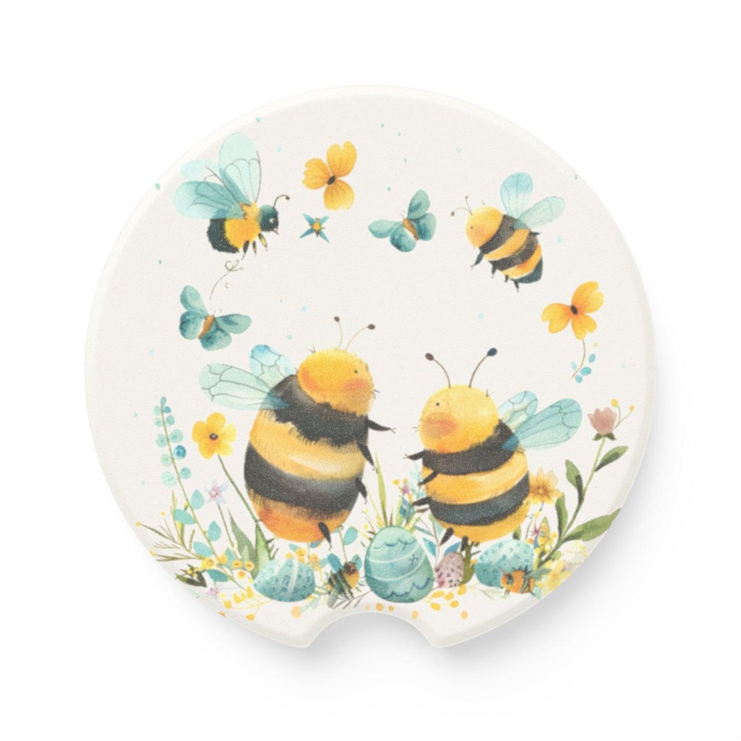Bee Couple Soapstone Car Coaster — Cute Floral Bee Car Coaster