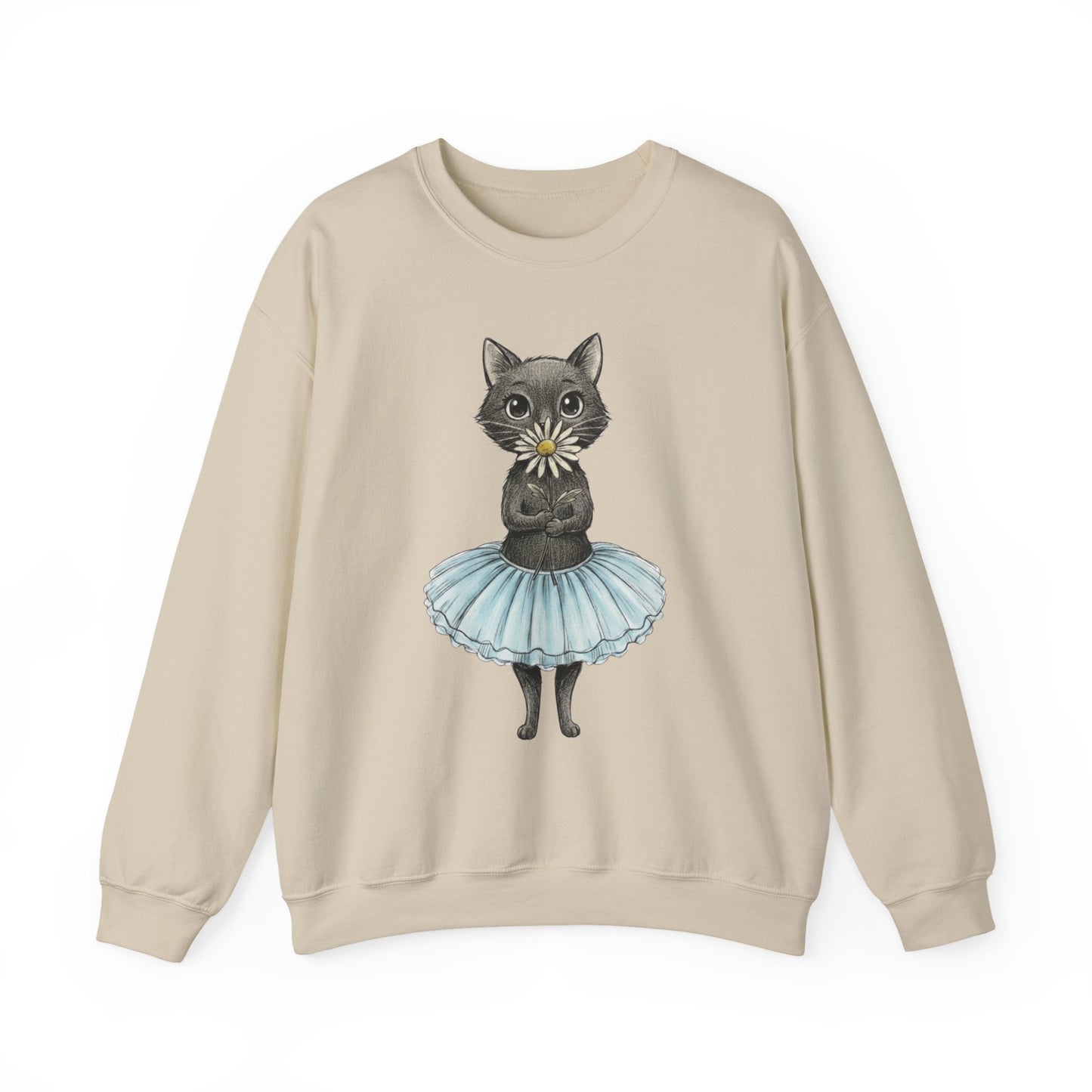 Ballerina Cat Holding A Daisy Unisex Heavy Blend™ Crewneck Sweatshirt