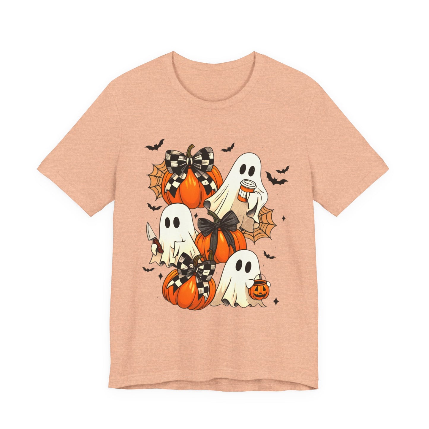 Halloween Pumpkin Tee Coquette Pumpkins and Bats Shirt Fall Witchy Vibes Spooky Bat Graphic Tee, Halloween Spooky Coquette Gift For Friend
