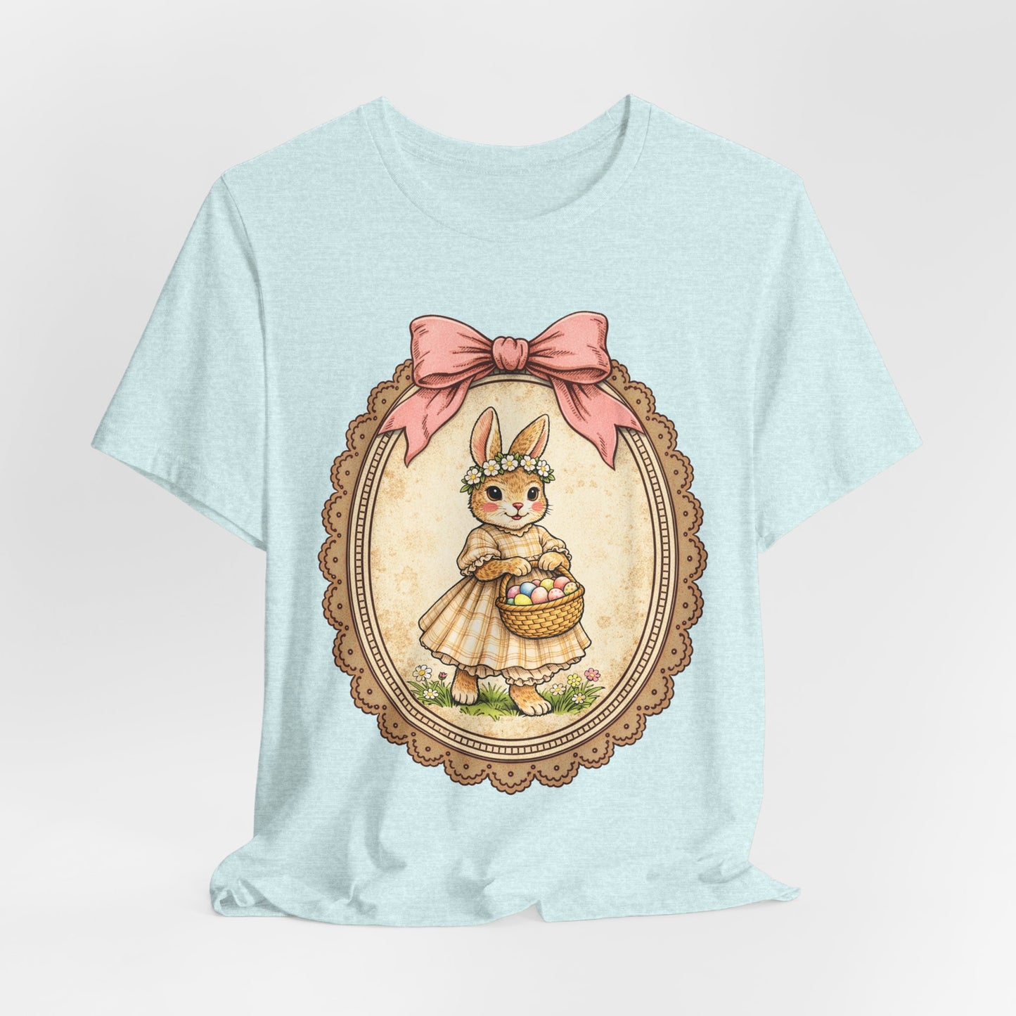 Easter Bunny Vintage Frame Tee — Cute Bunny with Basket Graphic