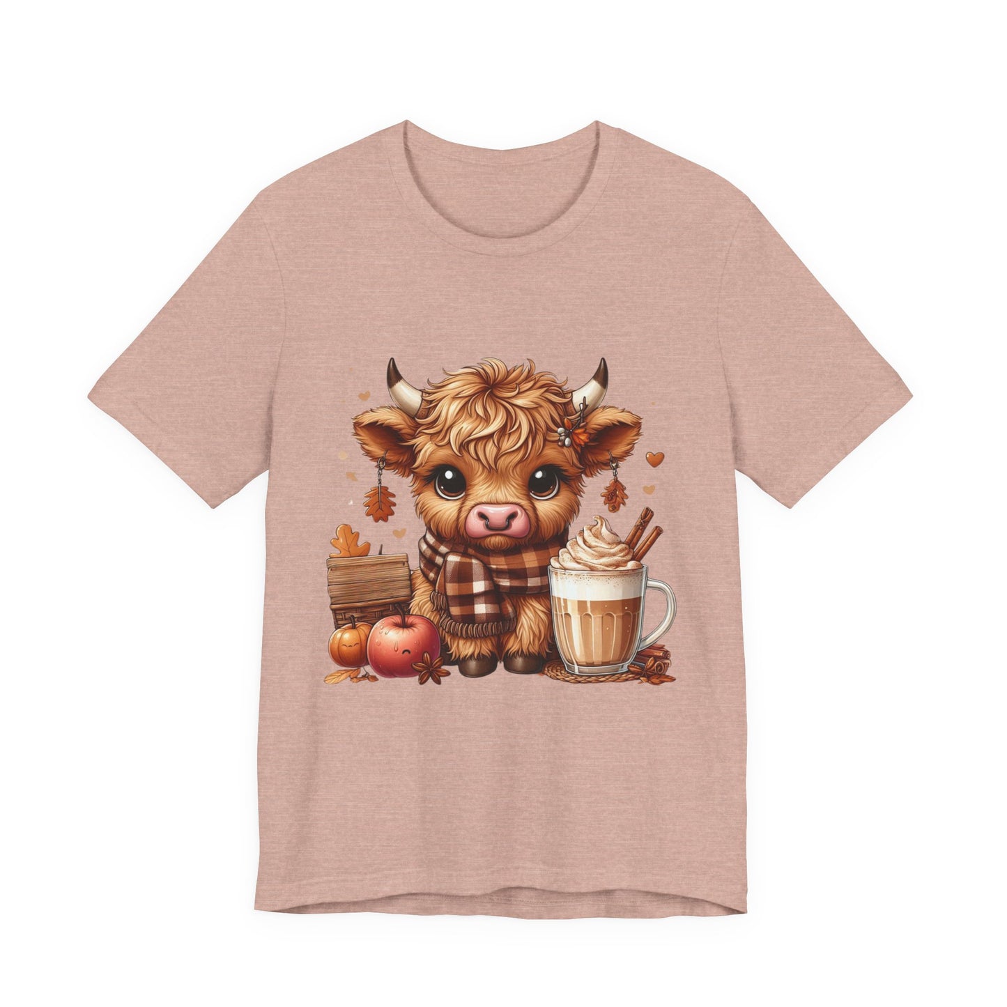 Cute Fall Highland Cow Tee Coffee Latte Pumpkins Apples T-Shirt Halloween Boho Vibes Fall Vibes Great Gift For Friend