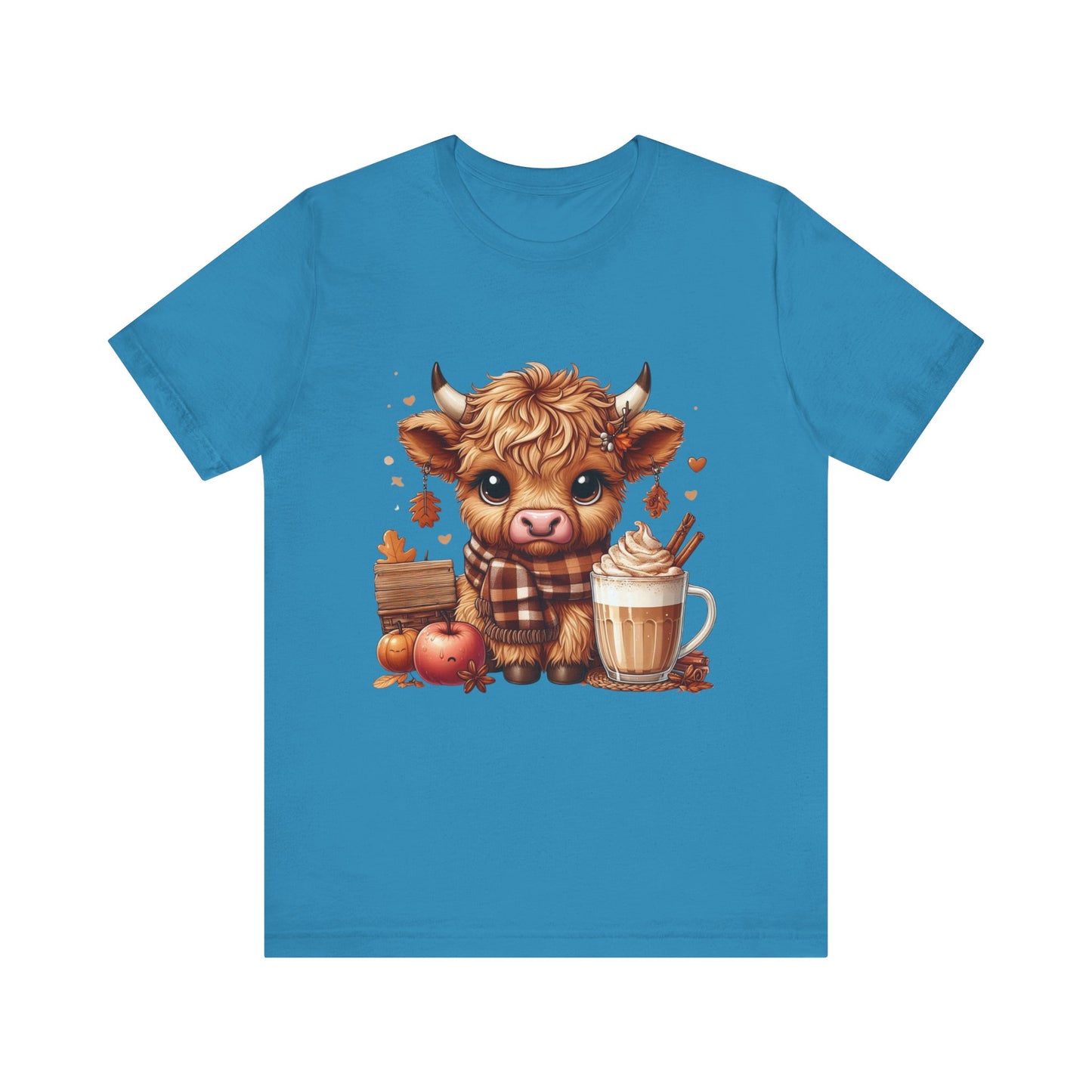 Cute Fall Highland Cow Tee Coffee Latte Pumpkins Apples T-Shirt Halloween Boho Vibes Fall Vibes Great Gift For Friend