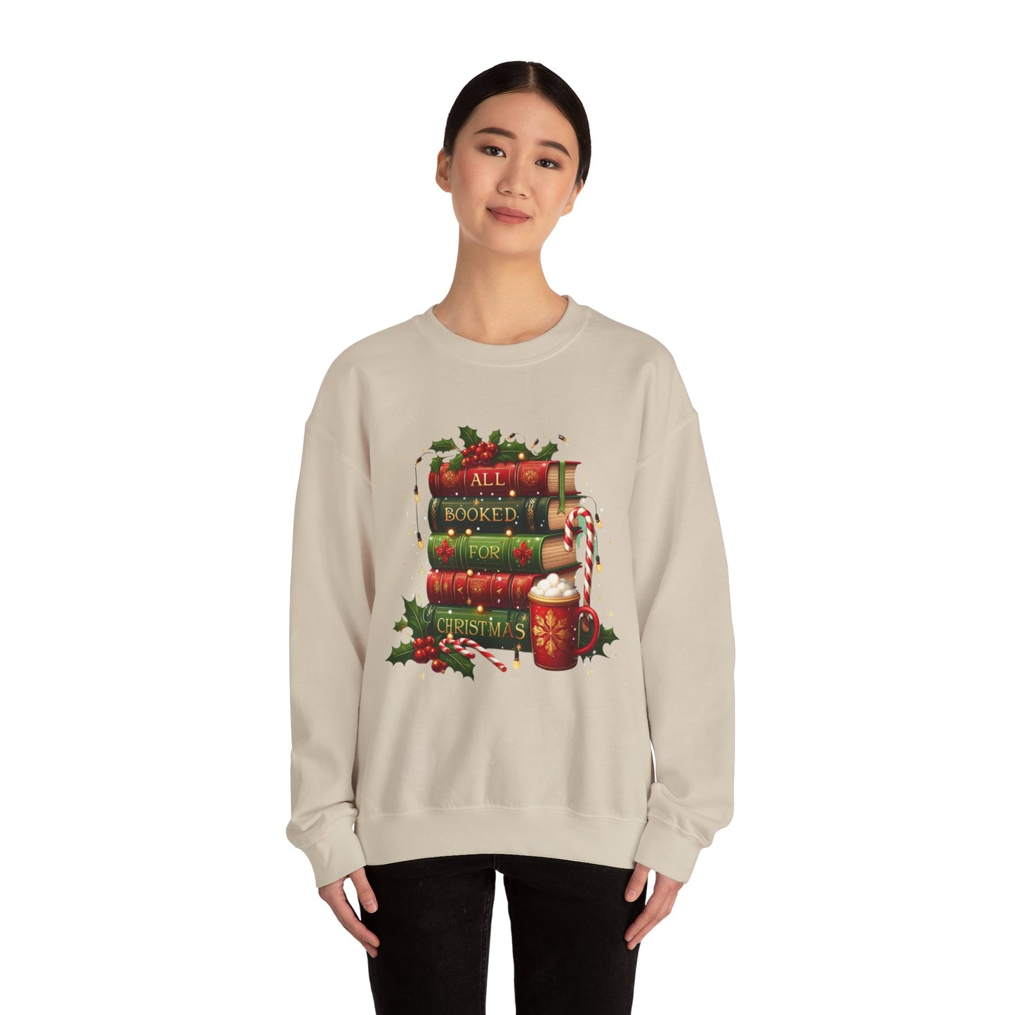 Cozy Holiday Sweatshirt, Christmas Gift for Book Lovers, Festive Crewneck, All Booked for Christmas, Winter Wardrobe Essential