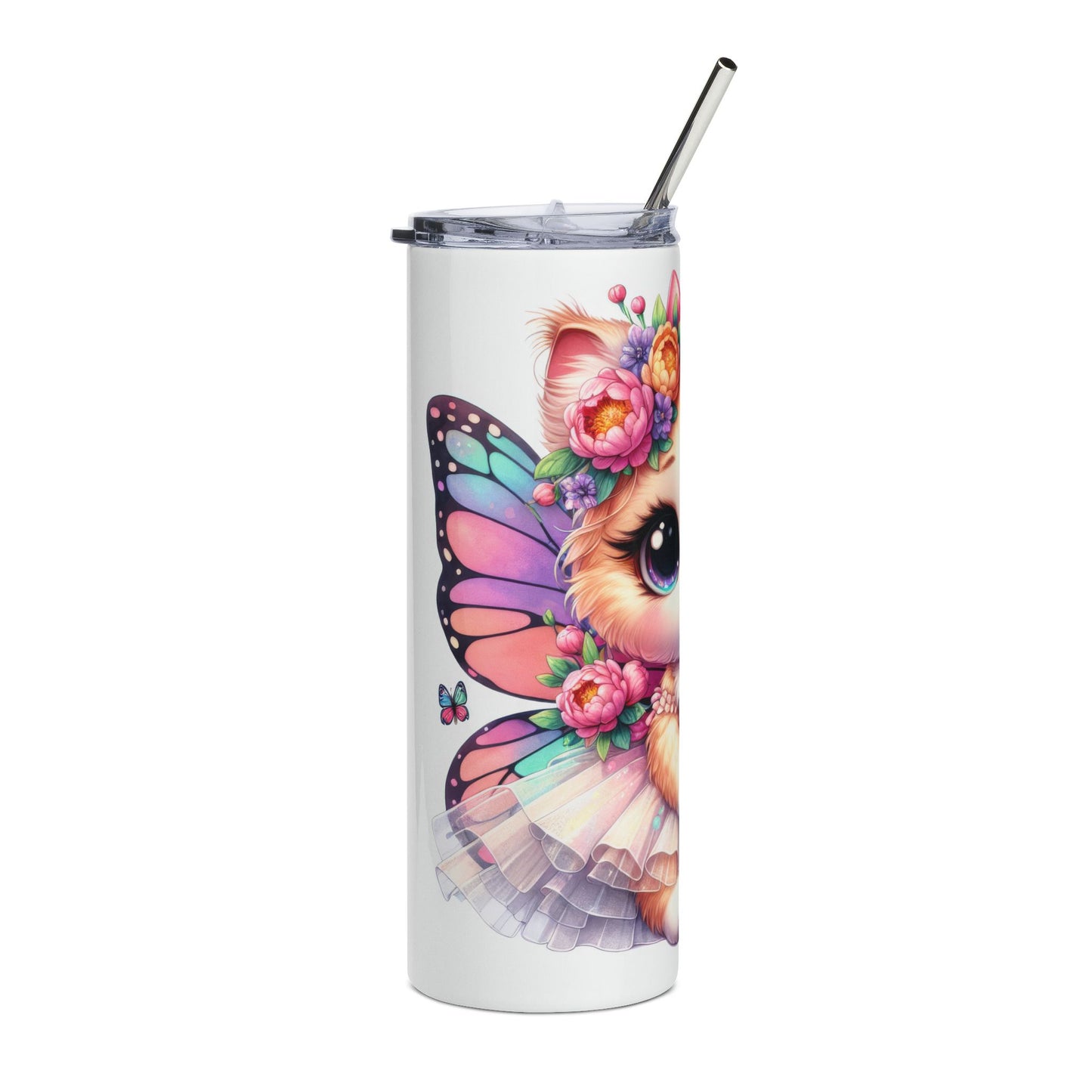 20oz Cute Kitty Fairy Stainless Steel Tumbler — Floral Bow Cat Travel Cup
