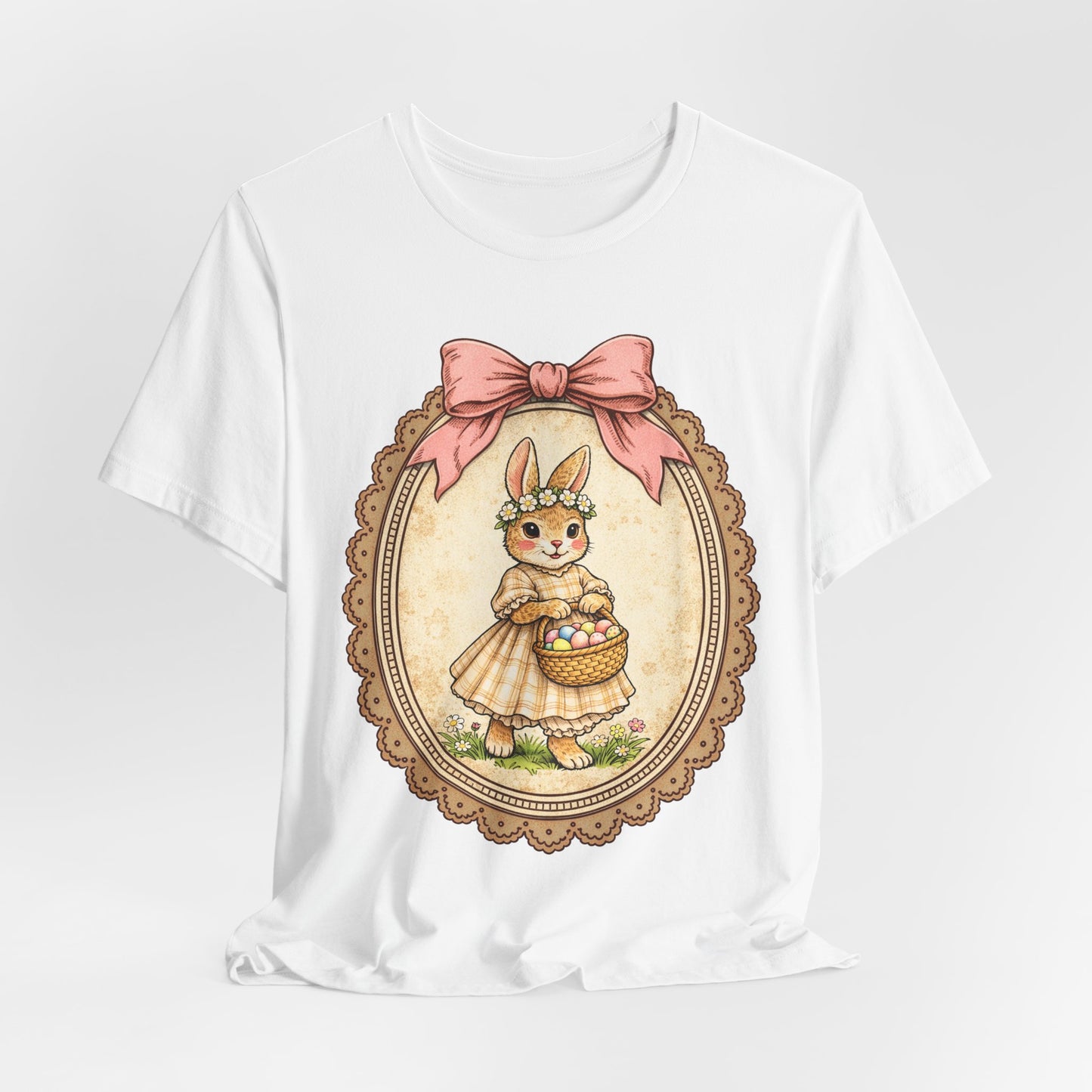 Easter Bunny Vintage Frame Tee — Cute Bunny with Basket Graphic