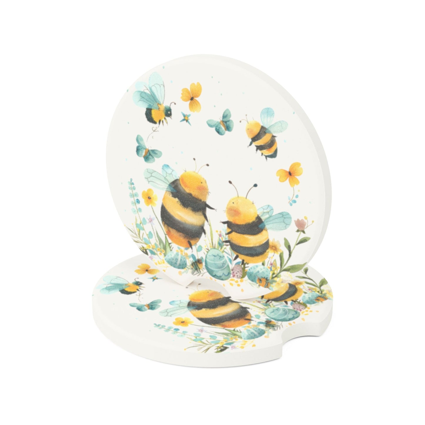 Bee Couple Soapstone Car Coaster — Cute Floral Bee Car Coaster