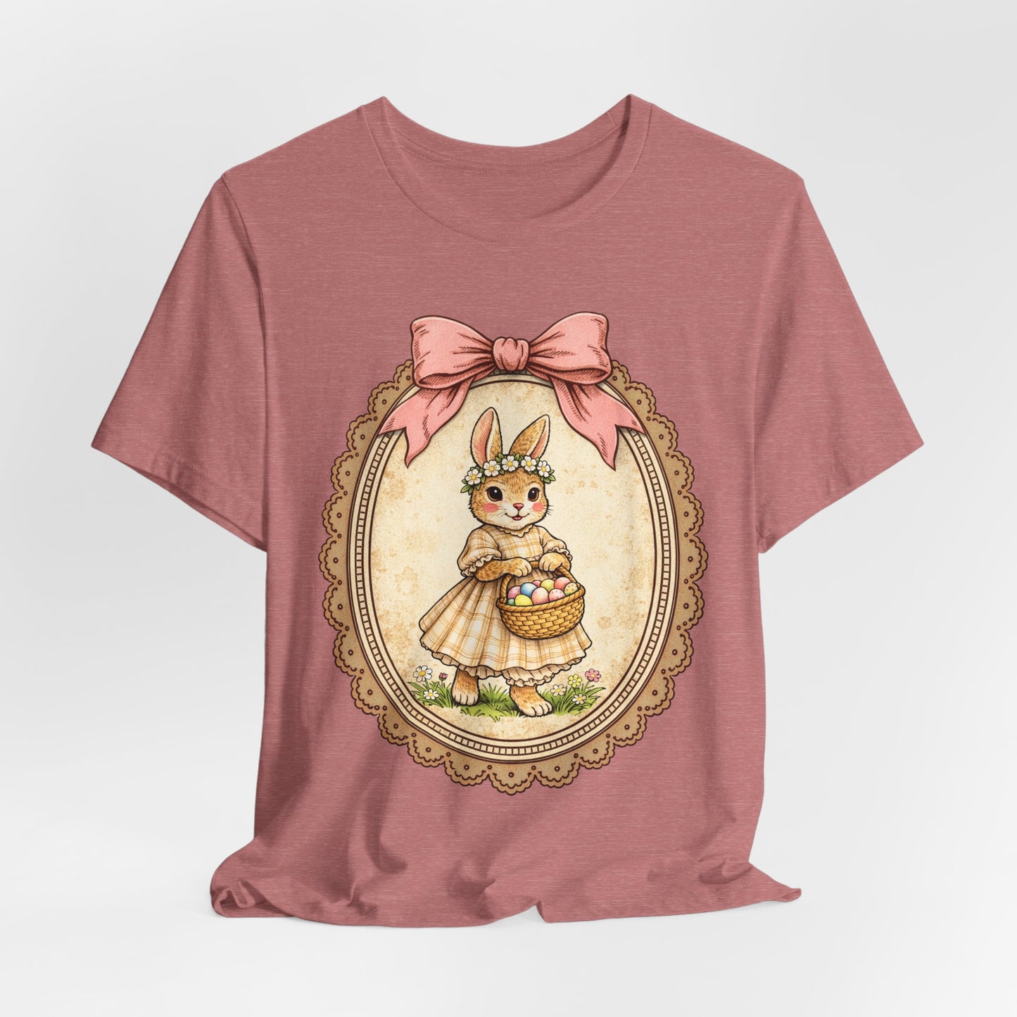 Easter Bunny Vintage Frame Tee — Cute Bunny with Basket Graphic