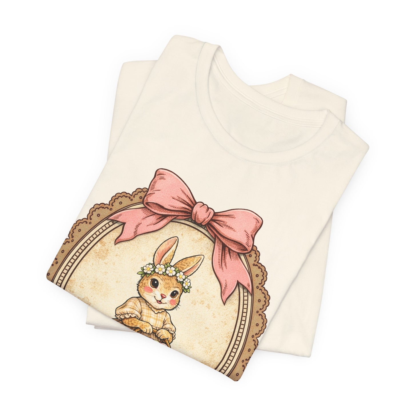 Easter Bunny Vintage Frame Tee — Cute Bunny with Basket Graphic