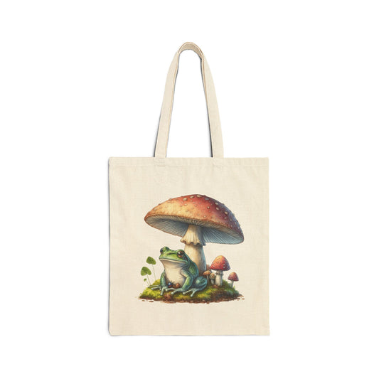 Mushroom Frog Tote Bag — Whimsical Nature Canvas Tote