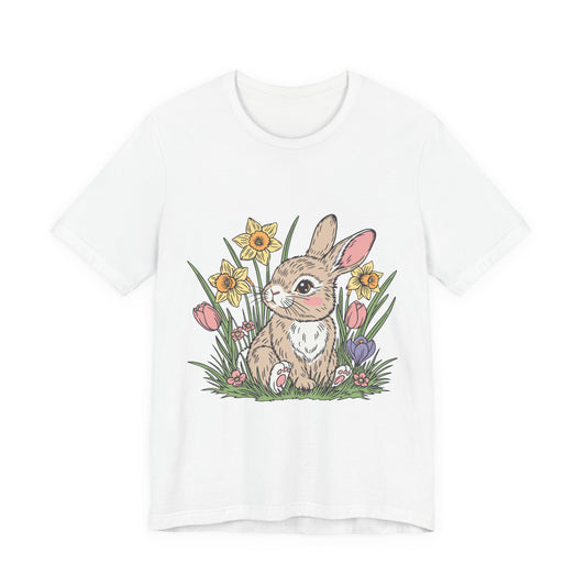 Easter Bunny Floral Tee — Cute Rabbit with Daffodils & Tulips Graphic T-Shirt