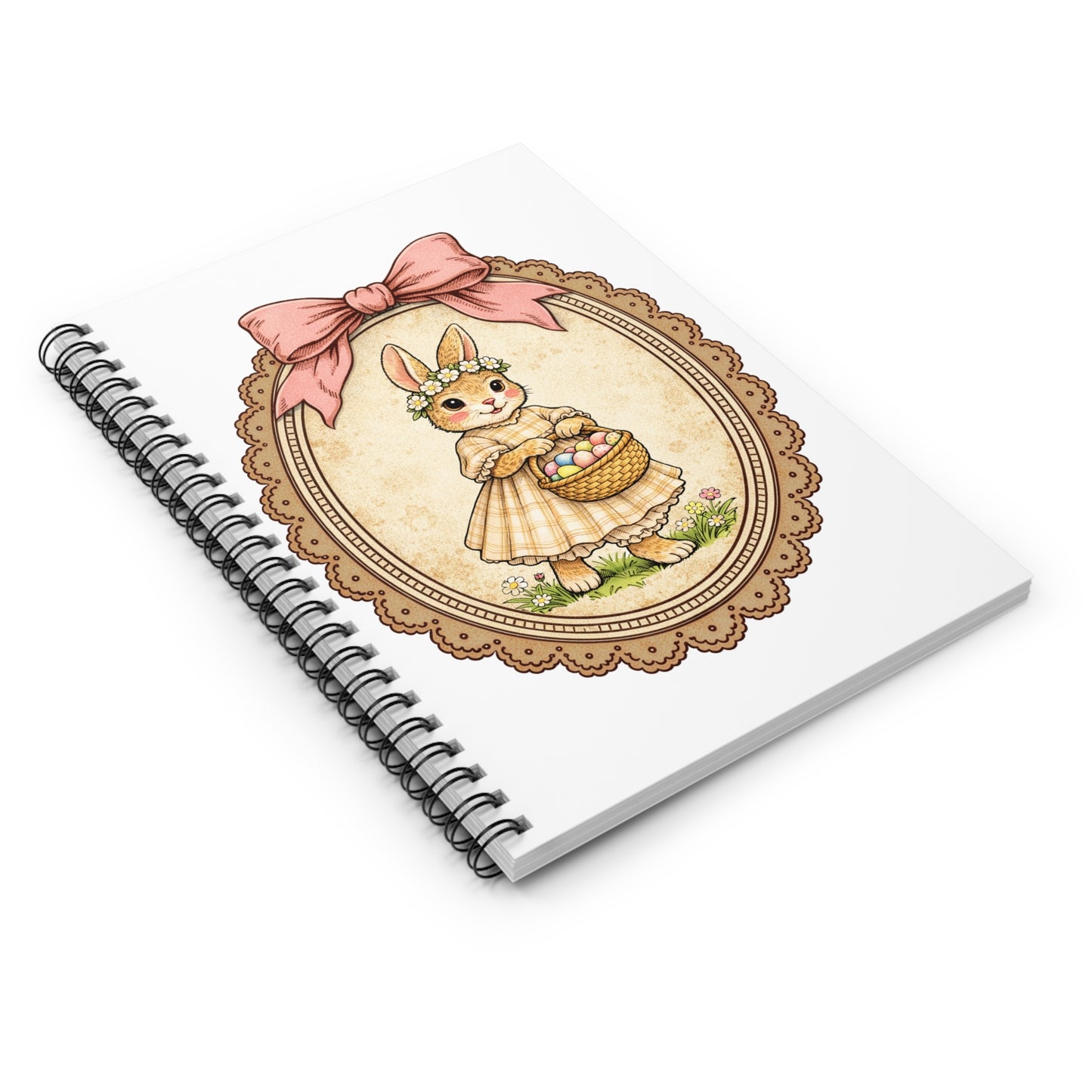 Easter Bunny Vintage Notebook — Cute Bunny with Basket Spiral Journal