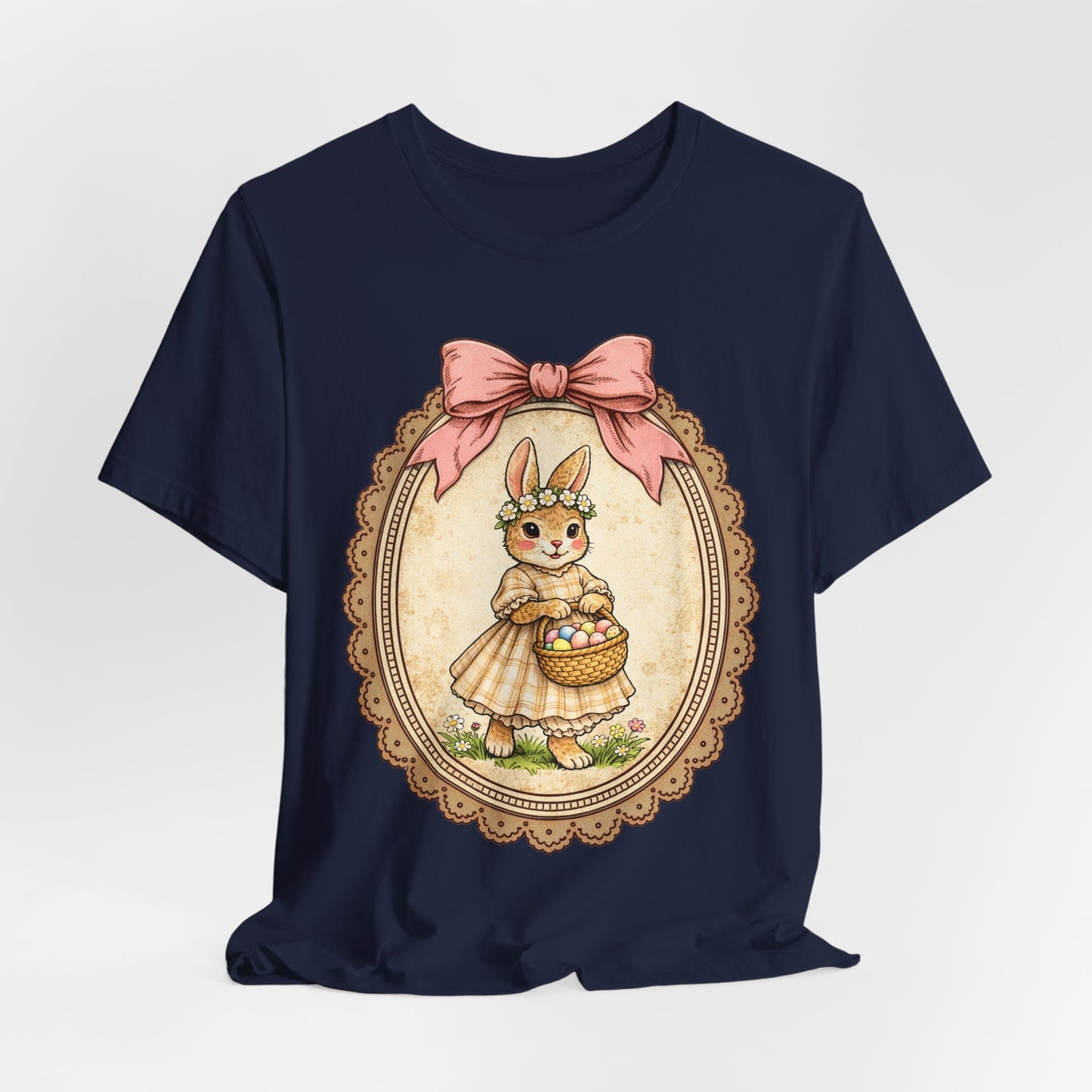 Easter Bunny Vintage Frame Tee — Cute Bunny with Basket Graphic