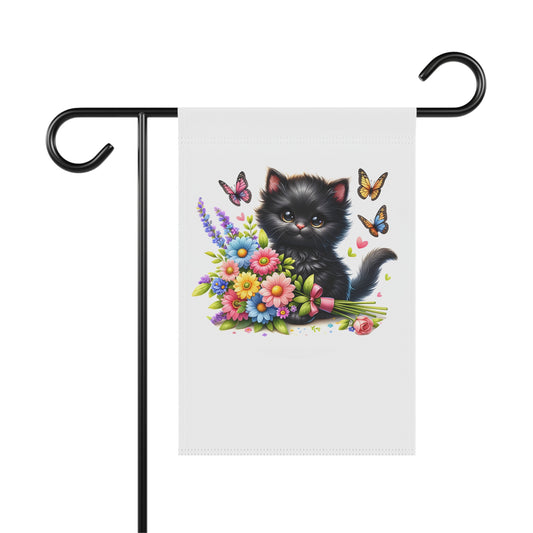 Whimsical Cat Garden Banner, Floral Garden Decor, Cute Split Tail Cat Flag, Colorful Outdoor Decor, Spring Home Decoration