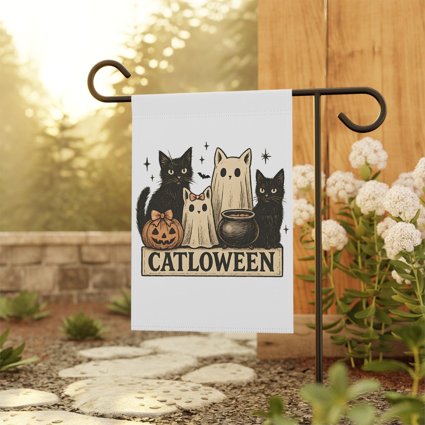 Cute Cat and Ghost Halloween Garden Banner, Seasonal Decor, Pet Lover Gift, Outdoor Decoration, Fall Home Accent
