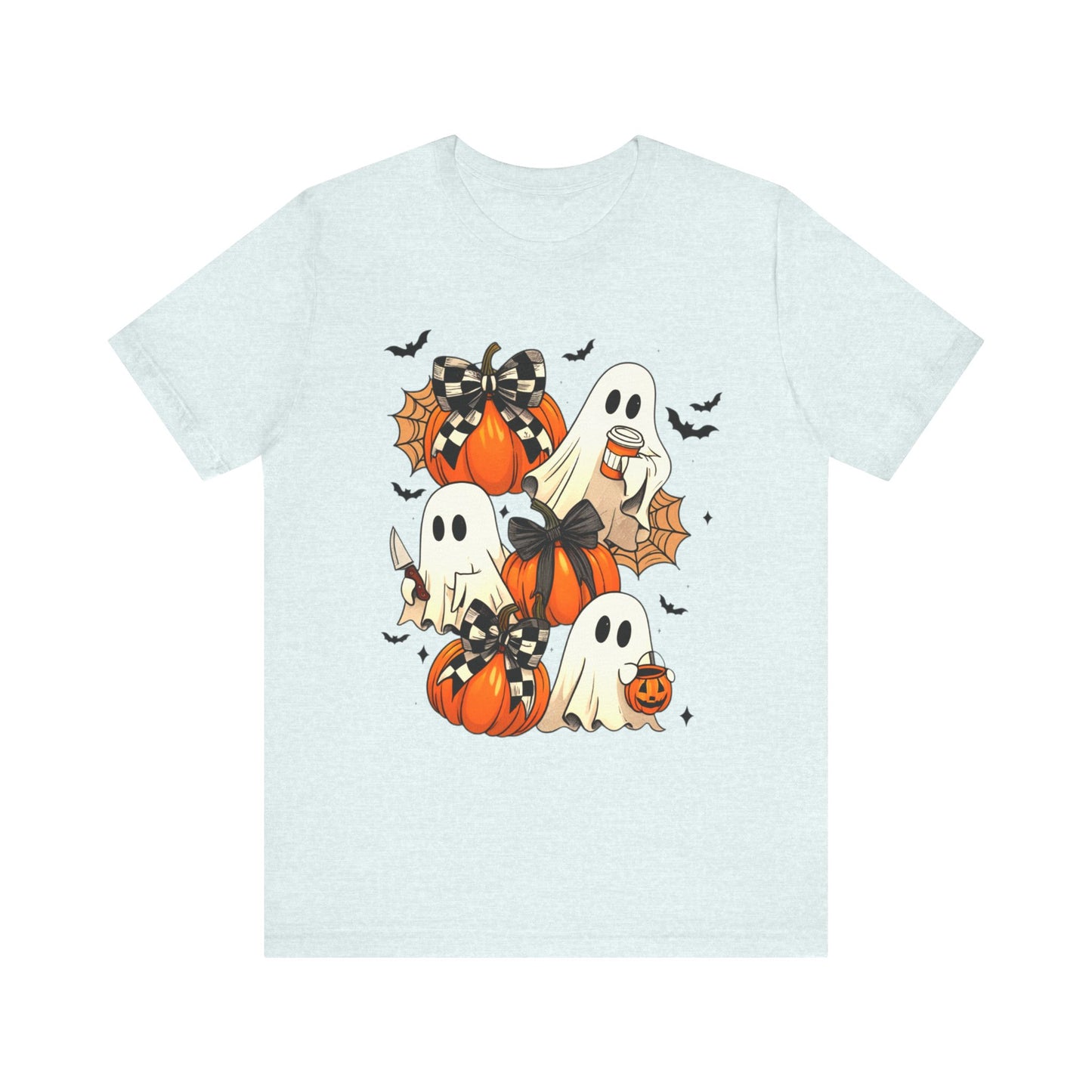 Halloween Pumpkin Tee Coquette Pumpkins and Bats Shirt Fall Witchy Vibes Spooky Bat Graphic Tee, Halloween Spooky Coquette Gift For Friend