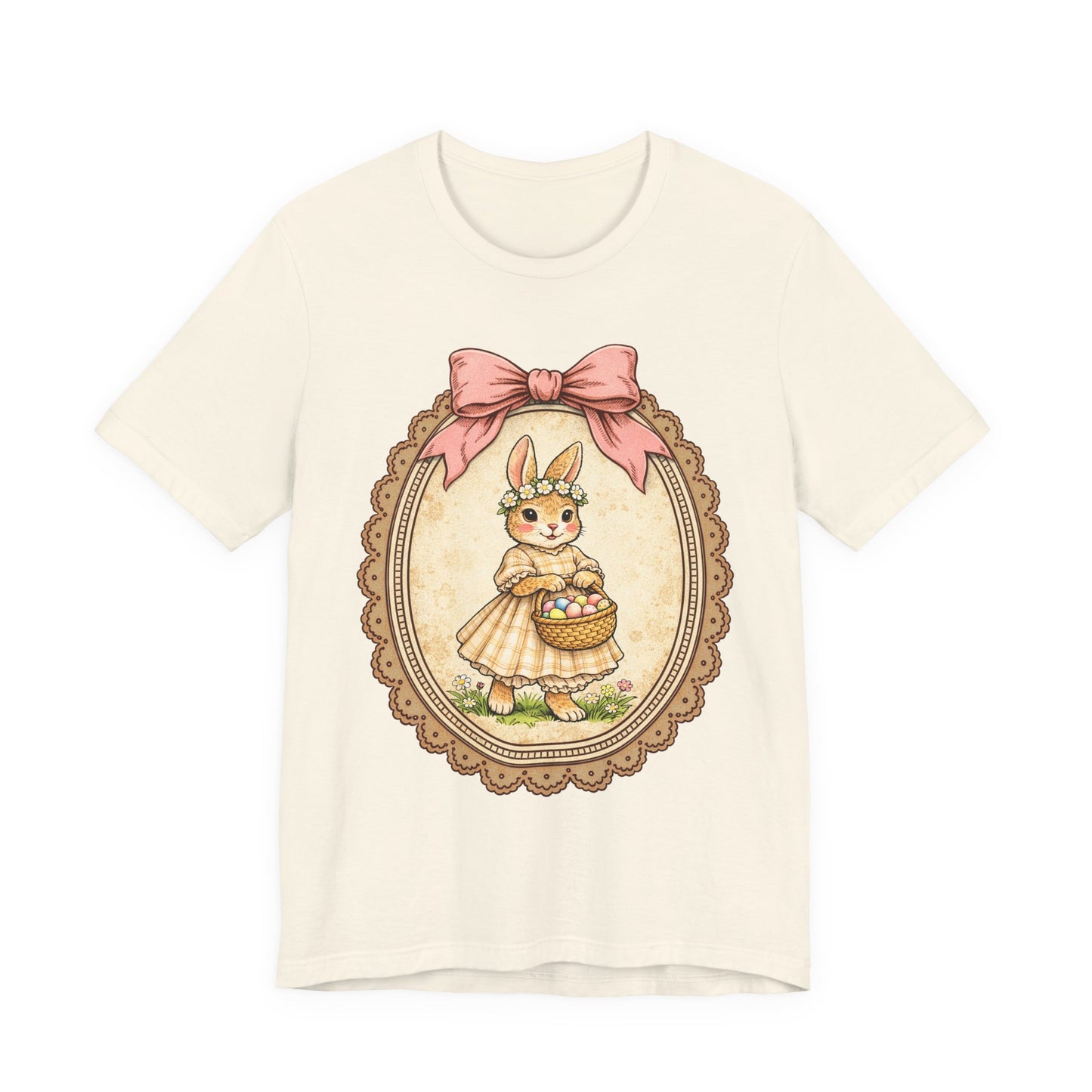 Easter Bunny Vintage Frame Tee — Cute Bunny with Basket Graphic