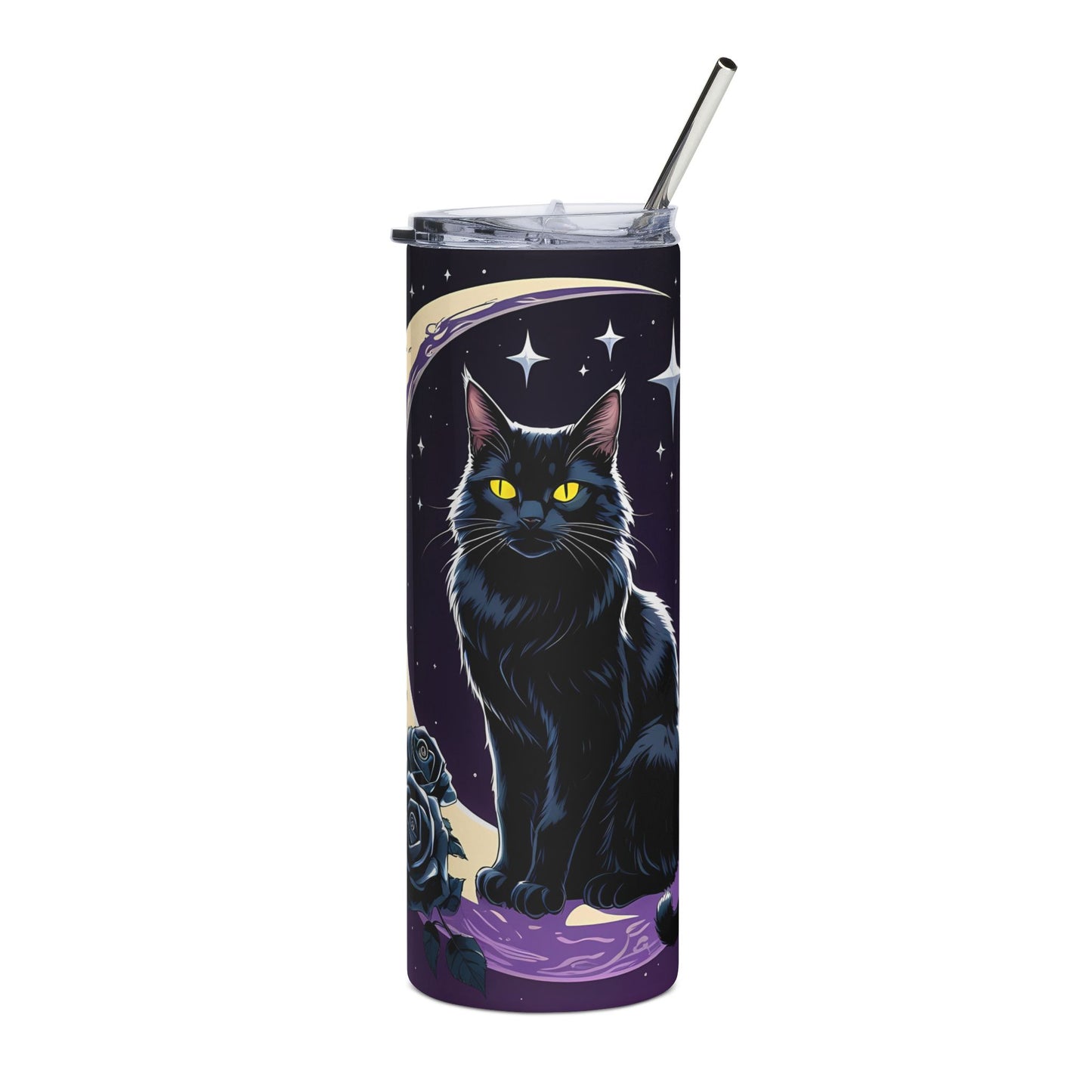 Black Cat Moon 20oz Stainless Steel Tumbler — Celestial Cat Travel Cup
