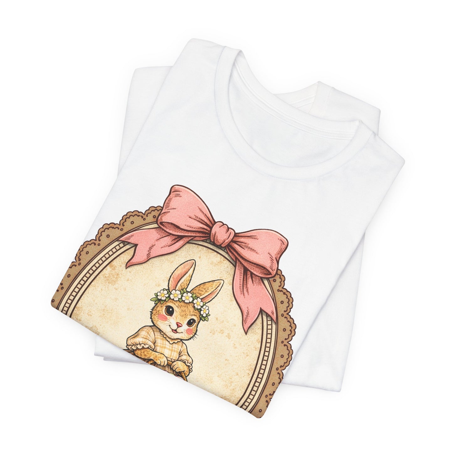 Easter Bunny Vintage Frame Tee — Cute Bunny with Basket Graphic