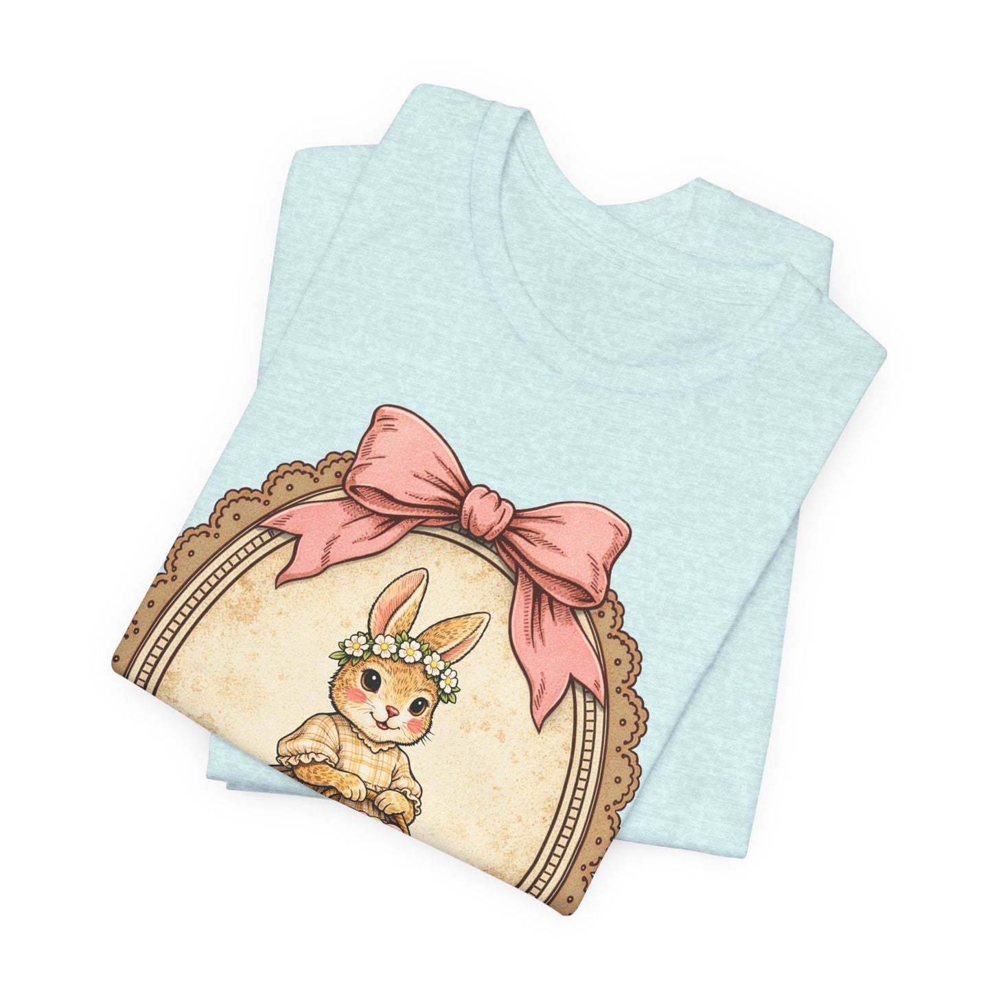 Easter Bunny Vintage Frame Tee — Cute Bunny with Basket Graphic