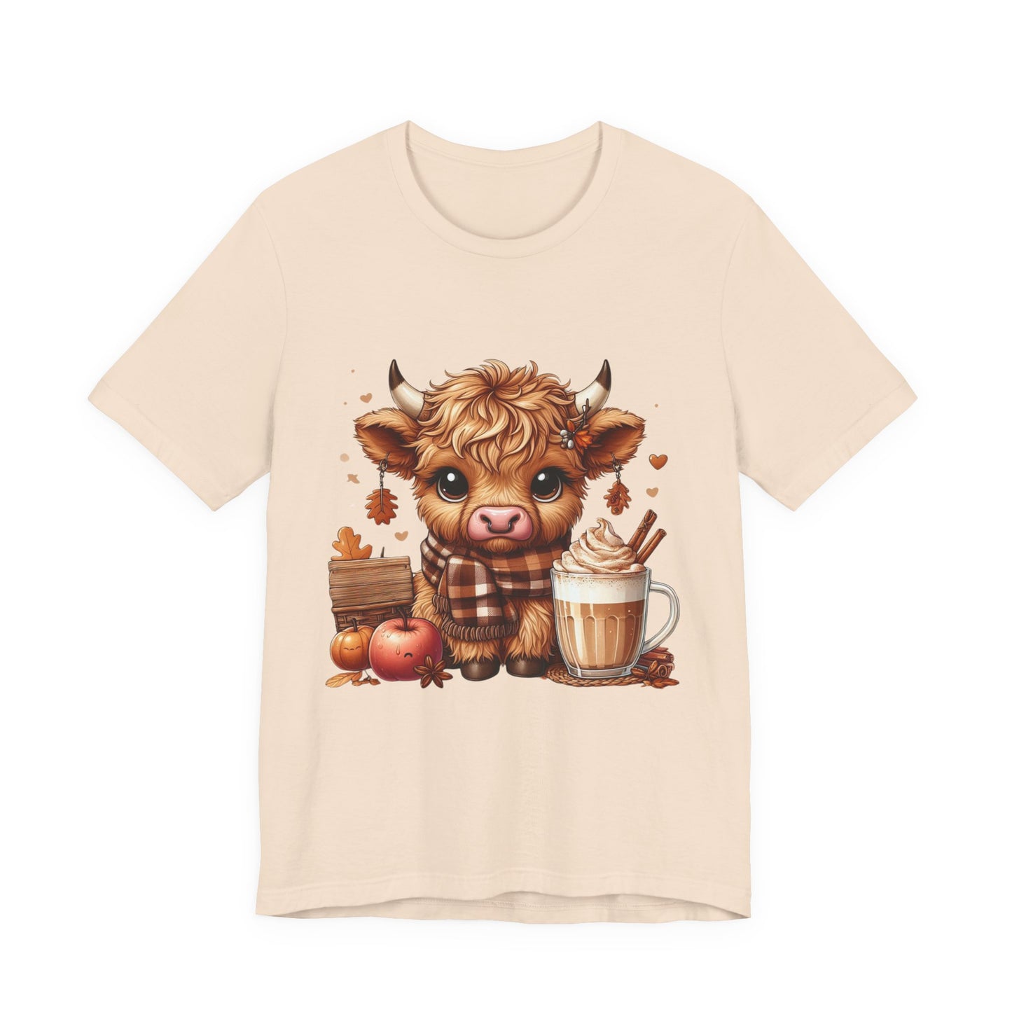 Cute Fall Highland Cow Tee Coffee Latte Pumpkins Apples T-Shirt Halloween Boho Vibes Fall Vibes Great Gift For Friend