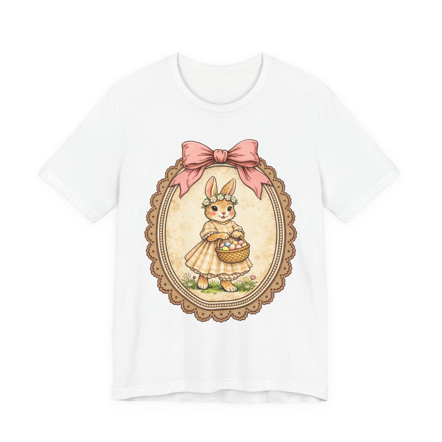 Easter Bunny Vintage Frame Tee — Cute Bunny with Basket Graphic