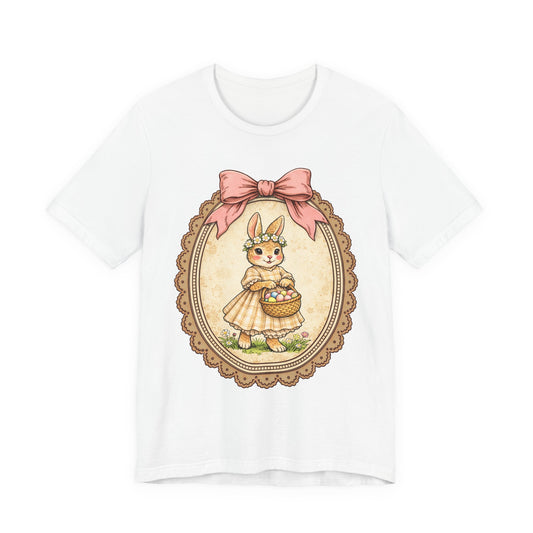 Easter Bunny Vintage Frame Tee — Cute Bunny with Basket Graphic