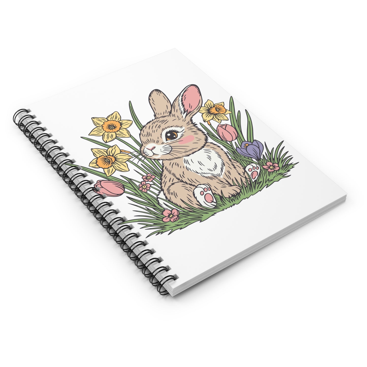 Bunny Floral Spiral Notebook — Cute Spring Rabbit Ruled Journal