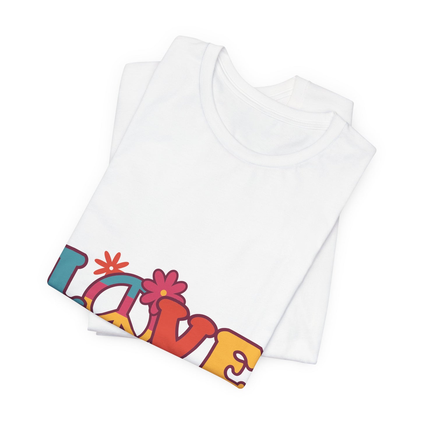 Love Retro Floral Tee — Peace Sign & Smiley Graphic T-Shirt
