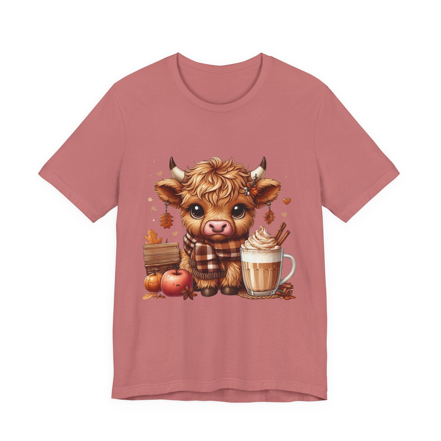 Cute Fall Highland Cow Tee Coffee Latte Pumpkins Apples T-Shirt Halloween Boho Vibes Fall Vibes Great Gift For Friend