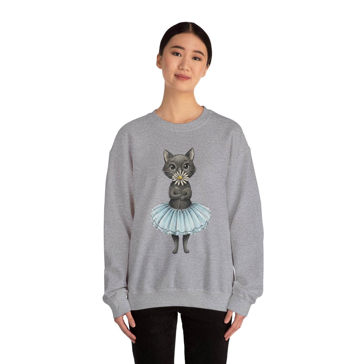 Ballerina Cat Holding A Daisy Unisex Heavy Blend™ Crewneck Sweatshirt