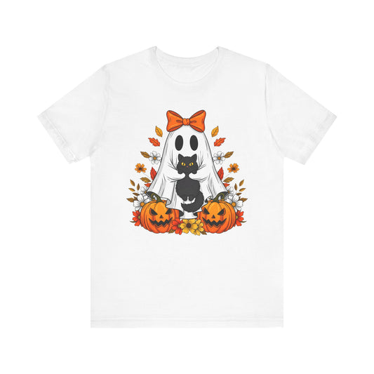 Halloween Cat Ghost Tee - Fall Tee, Spooky Shirt, Pumpkin Shirt, Unisex Halloween T-Shirt, Ghost Design