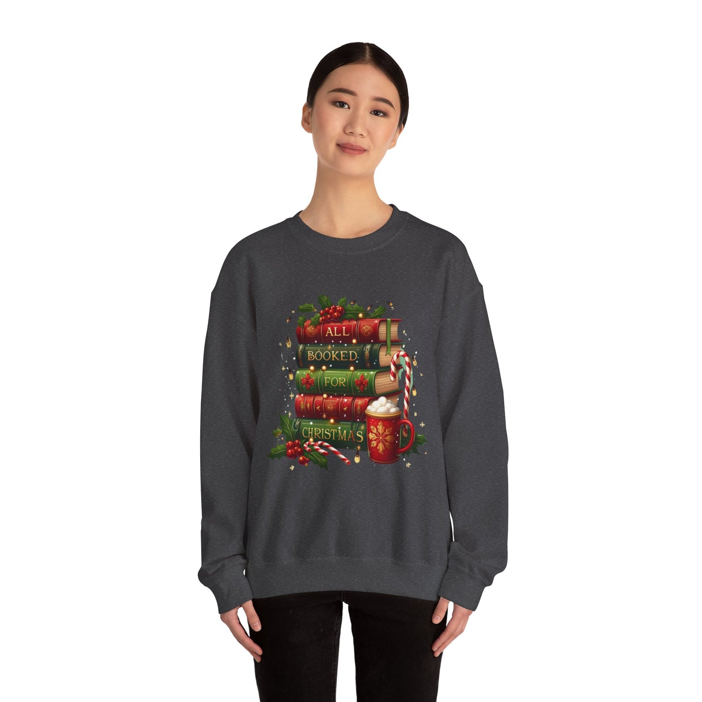 Cozy Holiday Sweatshirt, Christmas Gift for Book Lovers, Festive Crewneck, All Booked for Christmas, Winter Wardrobe Essential